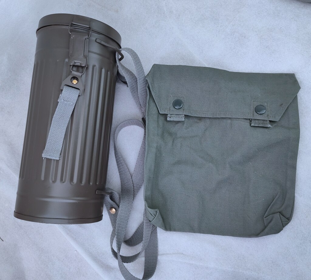 풀 세트 군사 전쟁 재연 WWII 독일 육군 상자 가스 마스크 캐니스터 금속 컨테이너 스트랩 & 캔버스 파우치 가방 포함